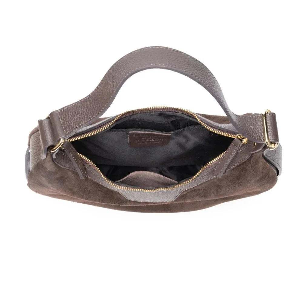 Elie Beaumont Crescent Suede Bag - Chocolate - Crossbody Or Shoulder Adjustable